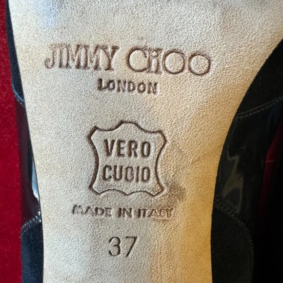 Jimmy Choo Black Suede and Patent Leather Pointed Toe Pumps Size
