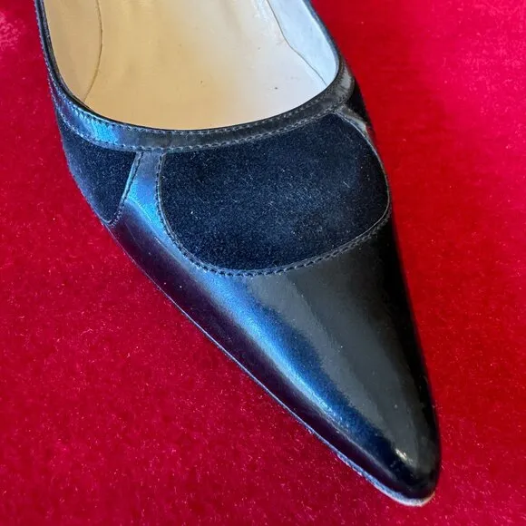 Jimmy Choo Black Suede and Patent Leather Pointed Toe Pumps Size