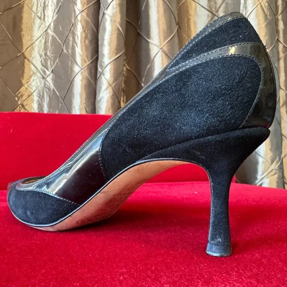 Jimmy Choo Black Suede and Patent Leather Pointed Toe Pumps Size