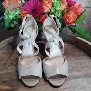 Jimmy Choo | Carrie Shimmer Strappy Sandal Heels