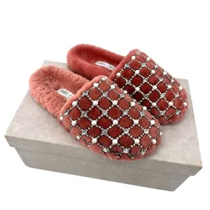Jimmy Choo Crystal Blush Pearl Shearling Mules Size 6 NWT