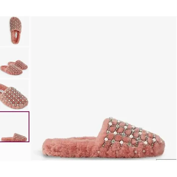 Jimmy Choo Crystal Blush Pearl Shearling Mules Size 6 NWT