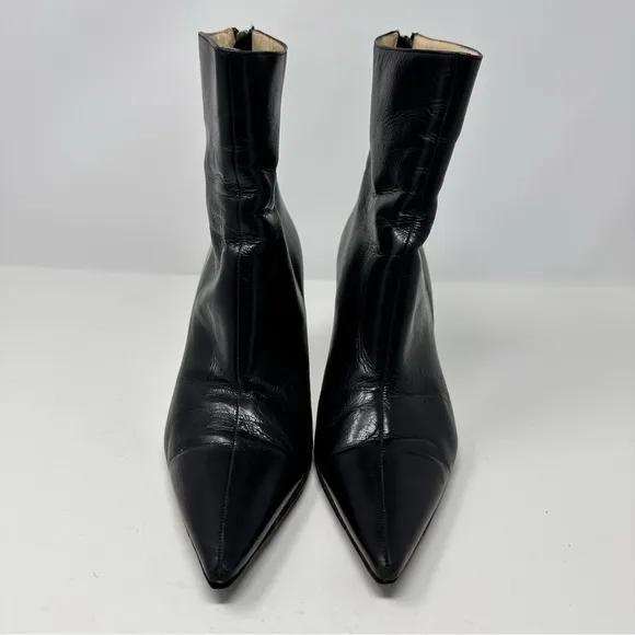 Jimmy Choo Leather Pointed Toe Ankle Boots Black Size 7.5, 37 1/2