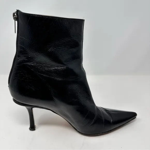 Jimmy Choo Leather Pointed Toe Ankle Boots Black Size 7.5, 37 1/2