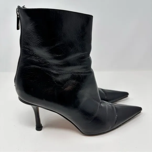 Jimmy Choo Leather Pointed Toe Ankle Boots Black Size 7.5, 37 1/2