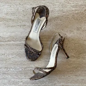 Jimmy Choo leopard suede strappy slingback sandal heels