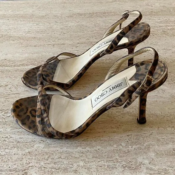 Jimmy Choo leopard suede strappy slingback sandal heels