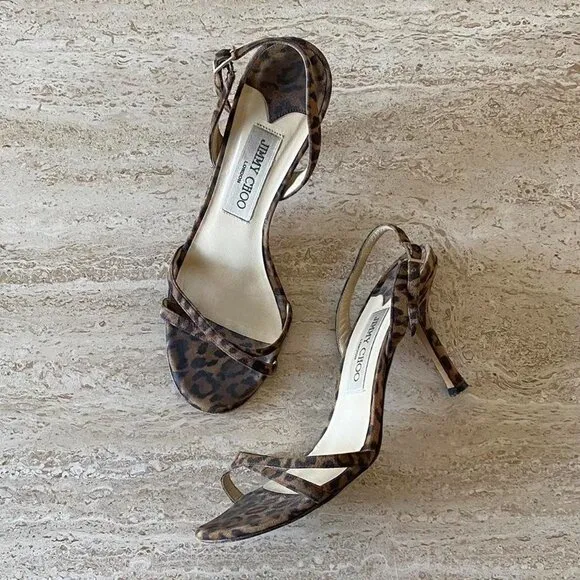 Jimmy Choo leopard suede strappy slingback sandal heels
