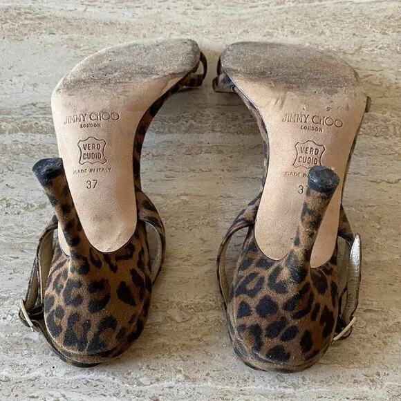 Jimmy Choo leopard suede strappy slingback sandal heels