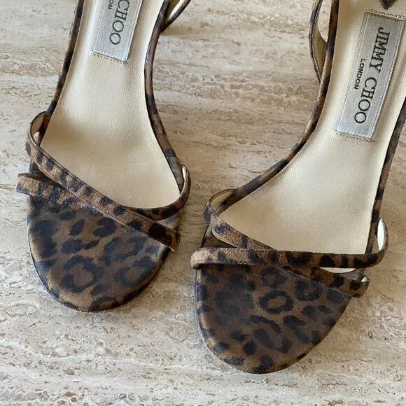 Jimmy Choo leopard suede strappy slingback sandal heels