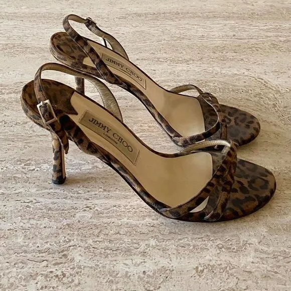 Jimmy Choo leopard suede strappy slingback sandal heels