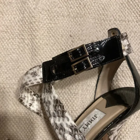 Jimmy Choo London Snake Print Patent Leather Strappy Heels Size 36