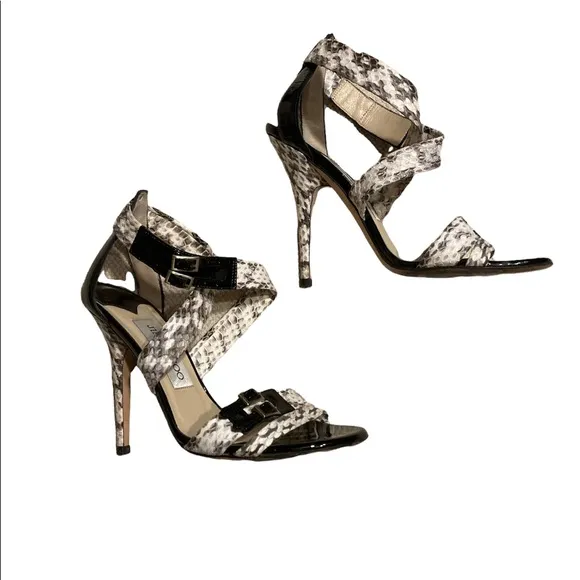 Jimmy Choo London Snake Print Patent Leather Strappy Heels Size 36