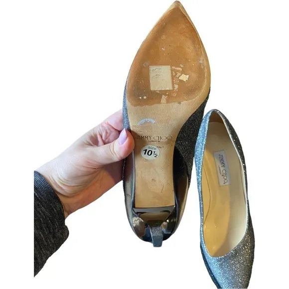 JIMMY CHOO METALLIC LAME PLATFORM PUMPS
