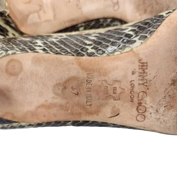 Jimmy Choo Snakeskin Embossed Leather Amelia Low Pumps Pointed Toe Kitten Heels
