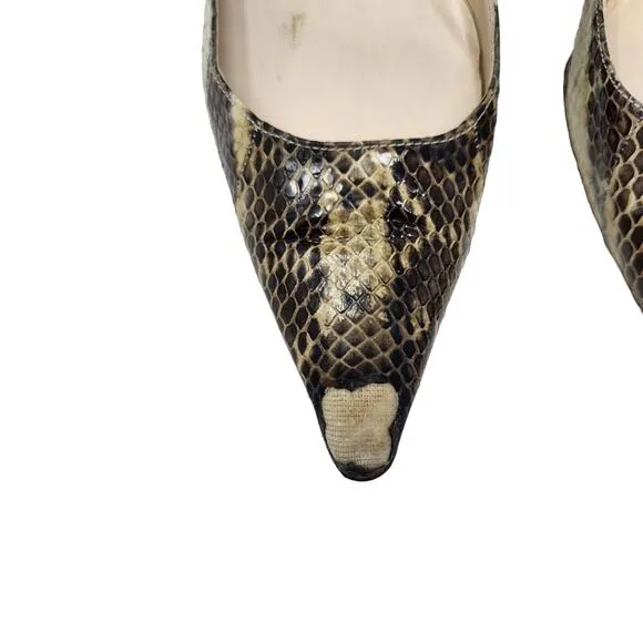 Jimmy Choo Snakeskin Embossed Leather Amelia Low Pumps Pointed Toe Kitten Heels