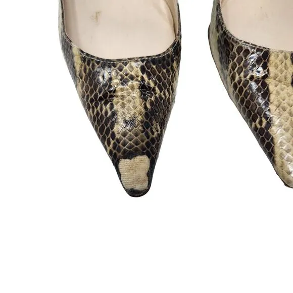 Jimmy Choo Snakeskin Embossed Leather Amelia Low Pumps Pointed Toe Kitten Heels