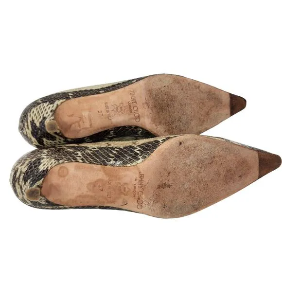 Jimmy Choo Snakeskin Embossed Leather Amelia Low Pumps Pointed Toe Kitten Heels
