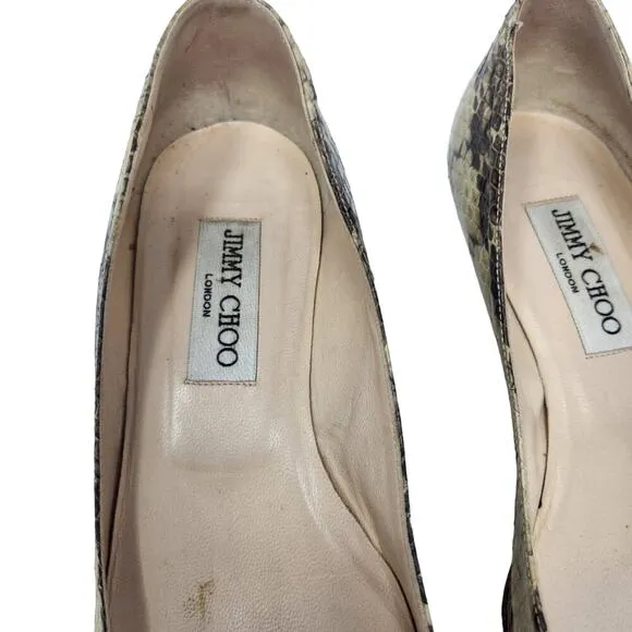 Jimmy Choo Snakeskin Embossed Leather Amelia Low Pumps Pointed Toe Kitten Heels