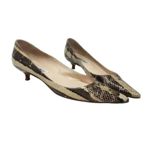 Jimmy Choo Snakeskin Embossed Leather Amelia Low Pumps Pointed Toe Kitten Heels