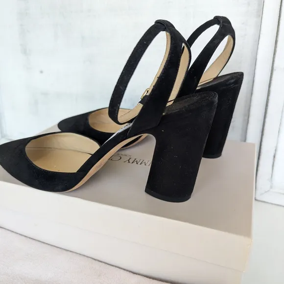 Jimmy Choo Suede Leather Black Heels with Gold Accents
