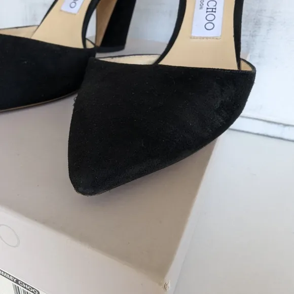 Jimmy Choo Suede Leather Black Heels with Gold Accents