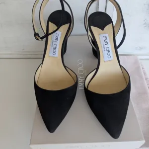 Jimmy Choo Suede Leather Black Heels with Gold Accents