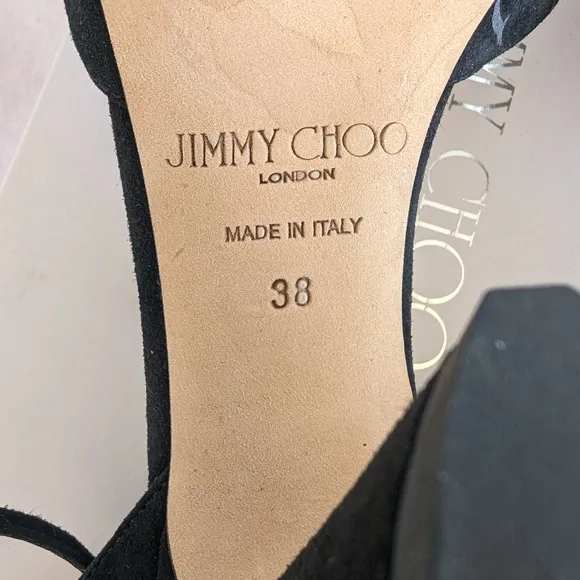 Jimmy Choo Suede Leather Black Heels with Gold Accents