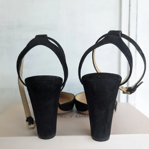 Jimmy Choo Suede Leather Black Heels with Gold Accents