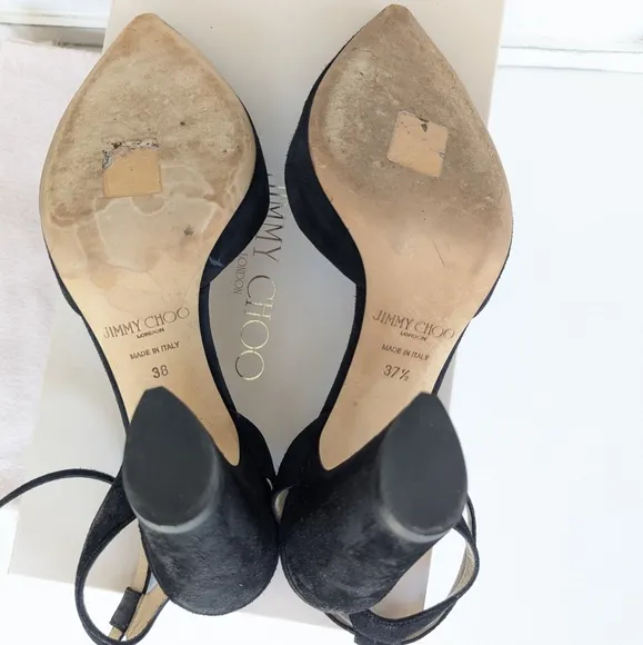 Jimmy Choo Suede Leather Black Heels with Gold Accents