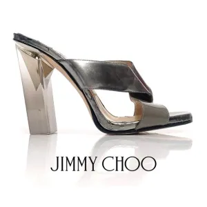 Jimmy Choo Taris Silver Patent Mirror Leather Mules Sandals