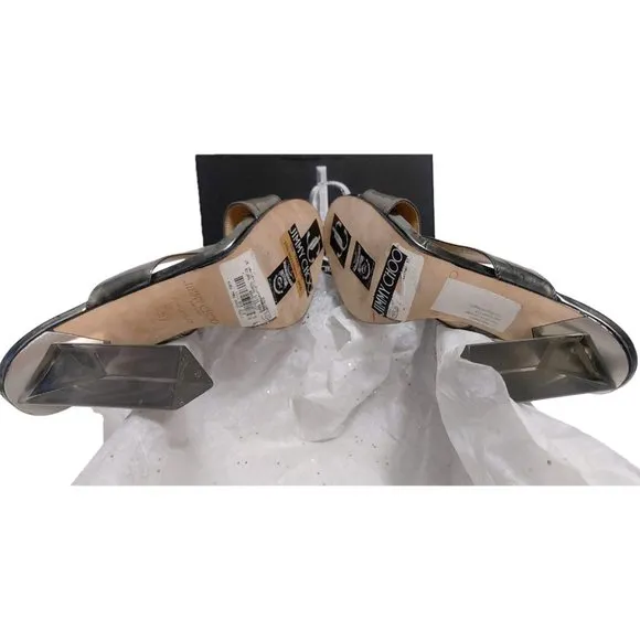 Jimmy Choo Taris Silver Patent Mirror Leather Mules Sandals