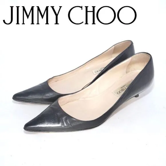 Jimmy Choo Black Leather Pointed Toe Heels, Size 38 / 8