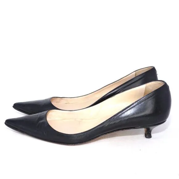 Jimmy Choo Black Leather Pointed Toe Heels, Size 38 / 8