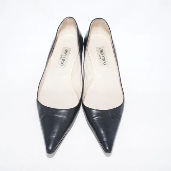 Jimmy Choo Black Leather Pointed Toe Heels, Size 38 / 8