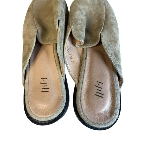J. Jill Super Comfortable Suede Loafer Mules in Taupe Green sz 9