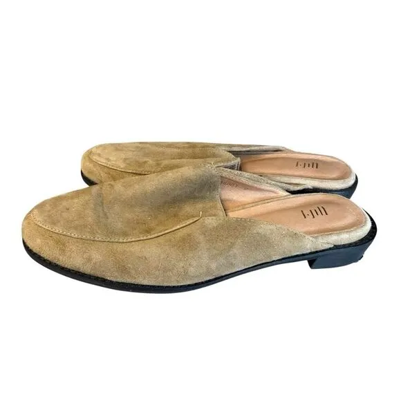 J. Jill Super Comfortable Suede Loafer Mules in Taupe Green sz 9