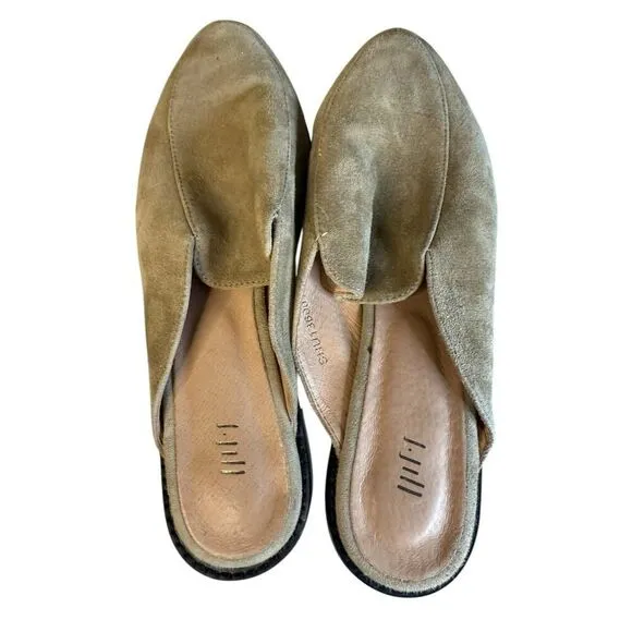 J. Jill Super Comfortable Suede Loafer Mules in Taupe Green sz 9