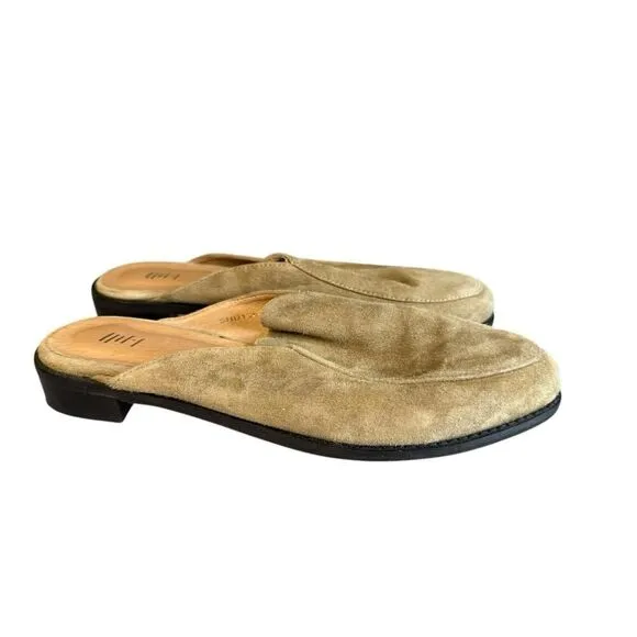 J. Jill Super Comfortable Suede Loafer Mules in Taupe Green sz 9