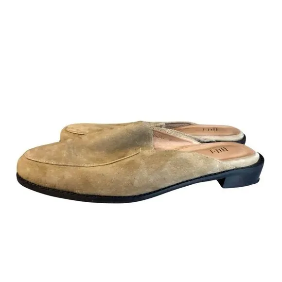J. Jill Super Comfortable Suede Loafer Mules in Taupe Green sz 9