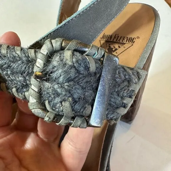 JOHN FLUEVOG Women's Hopscotch Tuggawar Strappy Heeled Sandal Blue Size 7.5