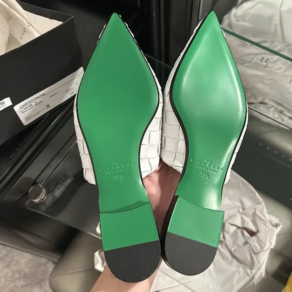John Richmond Woven Leather Pointed Toe Mules