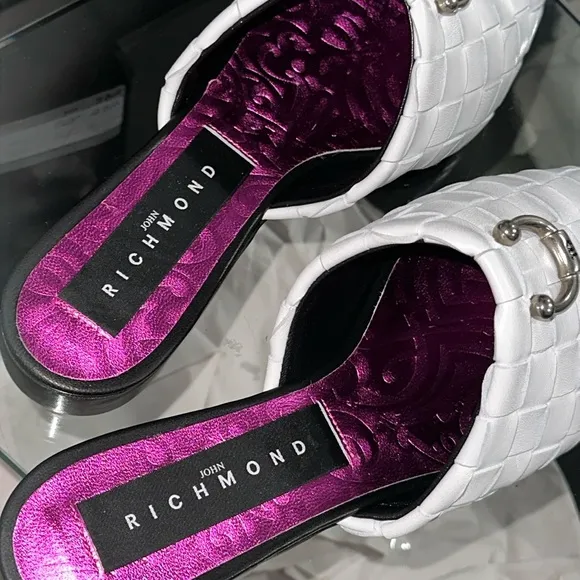 John Richmond Woven Leather Pointed Toe Mules