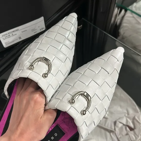 John Richmond Woven Leather Pointed Toe Mules