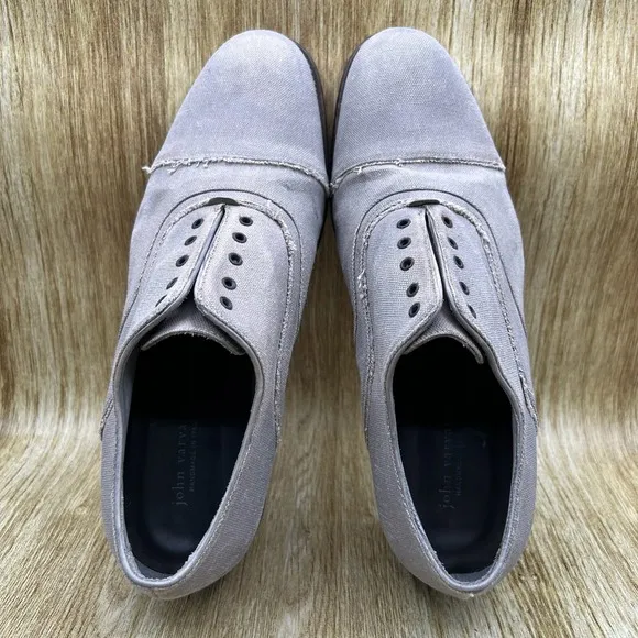 John Varvatos Dress Shoes Mens Size 13 Grey Canvas Cap Toe Oxfords Made in Italy