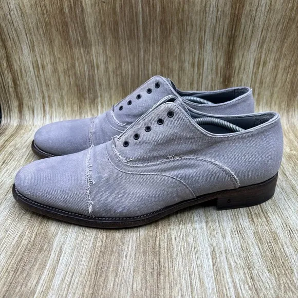 John Varvatos Dress Shoes Mens Size 13 Grey Canvas Cap Toe Oxfords Made in Italy