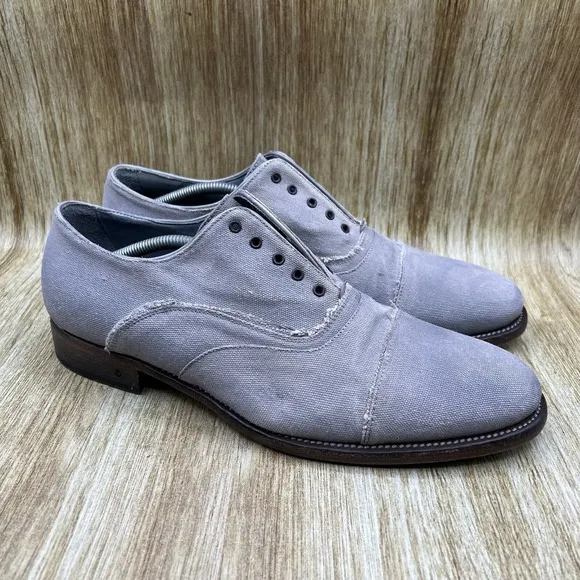 John Varvatos Dress Shoes Mens Size 13 Grey Canvas Cap Toe Oxfords Made in Italy
