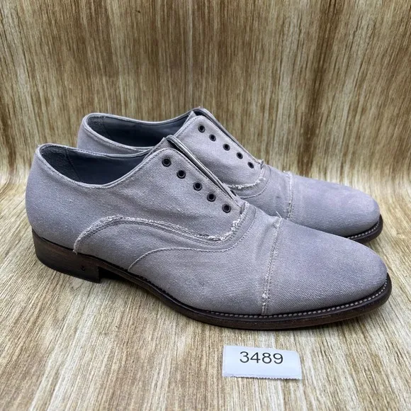John Varvatos Dress Shoes Mens Size 13 Grey Canvas Cap Toe Oxfords Made in Italy