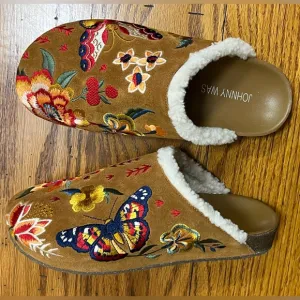 Johnny Was Suede Embroidered Mule, Brown