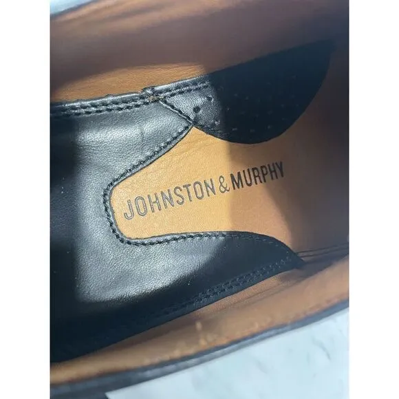 Johnston &amp; Murphy 020-5661 Black Leather Apron Toe Dress Oxfords Mens Size 9.5